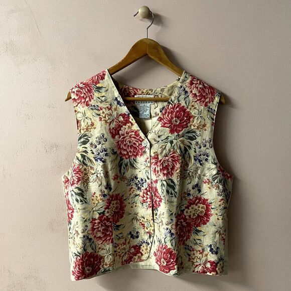 Vintage Talbots Petites Grandma Tan Floral Vest Size PL GUC - Picture 13 of 13